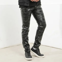 Slim Fitting Leather Men Casual Pants Leggings Tight Elastic Motorcycle Leather Man Trousers Y2k Clothes Gym Work Pantalones