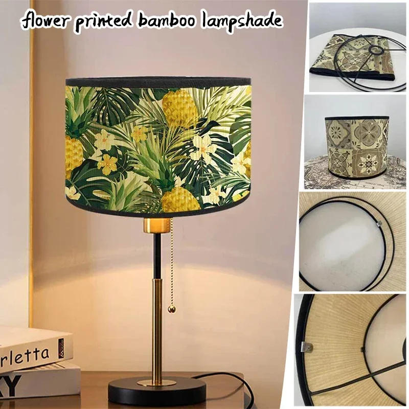 Description Picture 5 of itemE27 Vintage Flower Printed Lampshades Bamboo Handmade Lamp Cover Bar Cafe Wall Table Lamp Light Cover Home Decor Art Chandelier