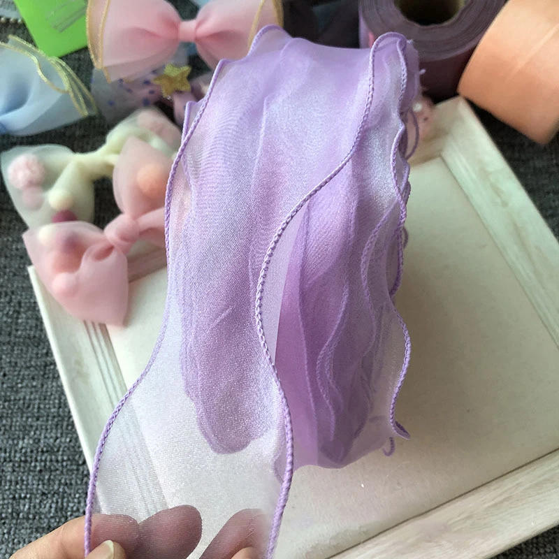 Description Picture 5 of item5mx5.5cm Organza Ribbon Gift Cake Baking Packaging Fishtail Yarn Ribbon DIY Headdress Flower Bowknot Handmade Crafts Supplies