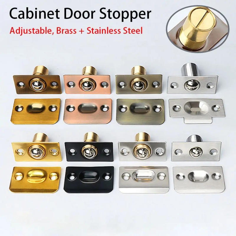 Description Picture 2 of item1Set Adjustable Roller Ball Door Spring Catch Lock Stainless Steel Brass Internal Latch Set Cabinet Gate Door Latch with Screws