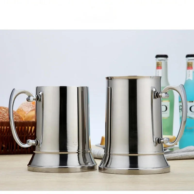 Description Picture 5 of item450/560ml Tankard Stein Double Wall Stainless Steel Beer Mug Cocktail Breakfast Milk Mugs with Handgrip Coffee Cup Bar Tools
