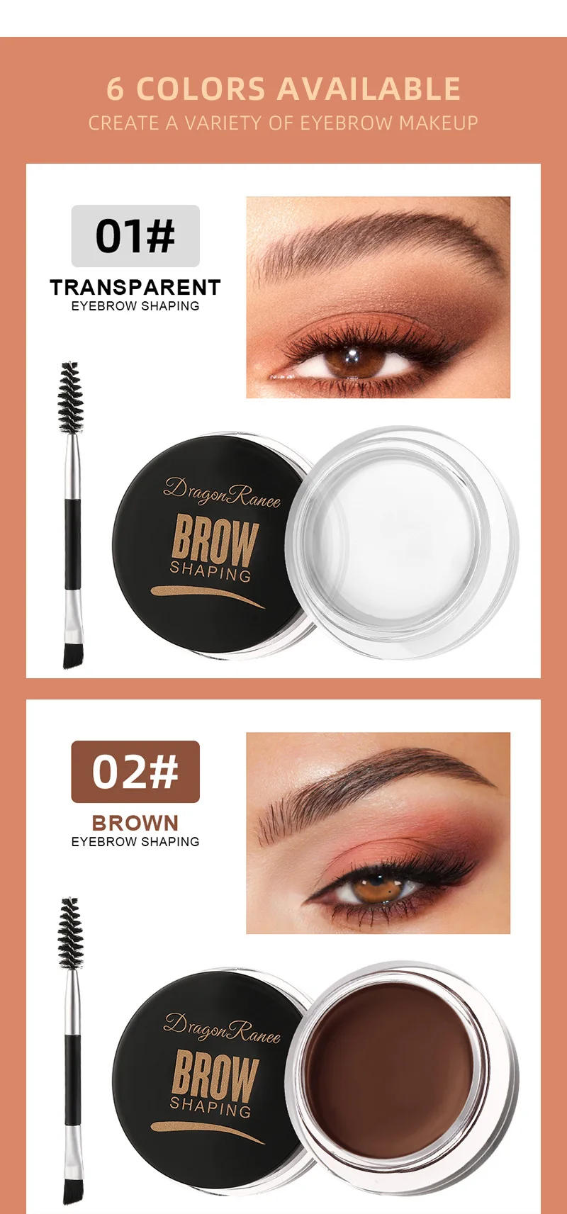 Description Picture 5 of item6 Color Eyebrow Styling Cream Shaping Gel Soap Wax Tint Brow Lift With Brush Waterproof Long Lasting Natural Look