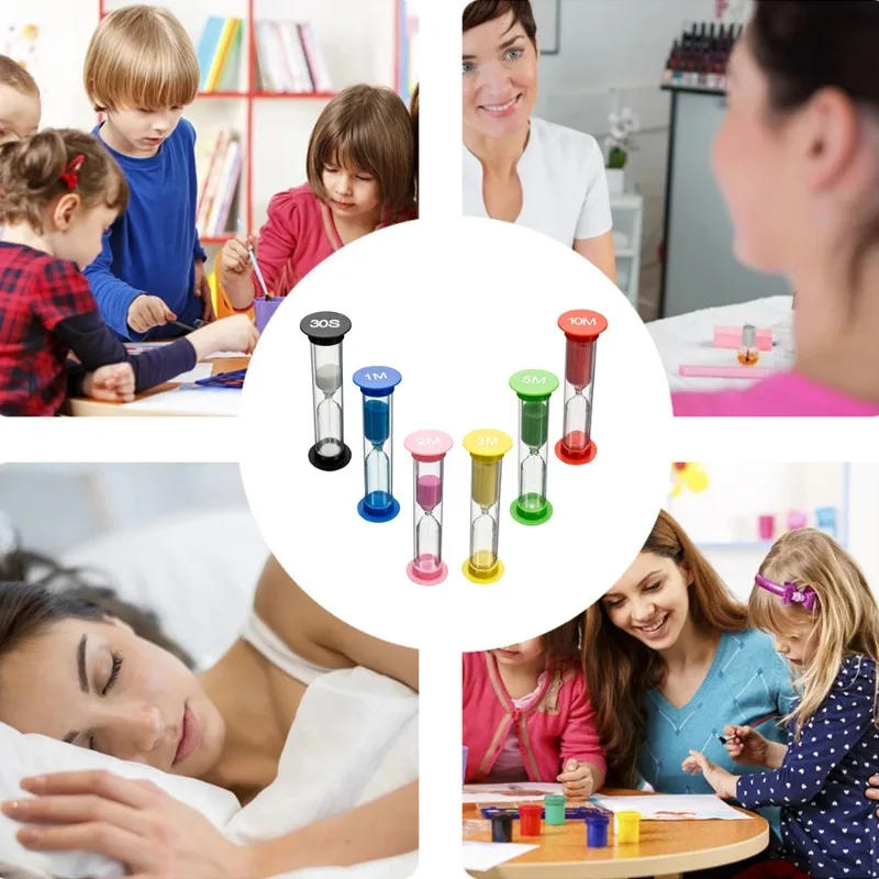 Description Picture 6 of item1/6pcs Sand Timer Colorful Small Hourglass Timer 0.5/1/2/3/5/10 Minutes Sand Clock Timer For Kitchen Kids Room