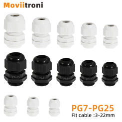 10Pcs Cable Strain Relief Cord Grip Cable Glands Adjustable IP68 For 3-22mm Plastic Black White PG7PG9PG11PG13.5PG16 PG19/21/25