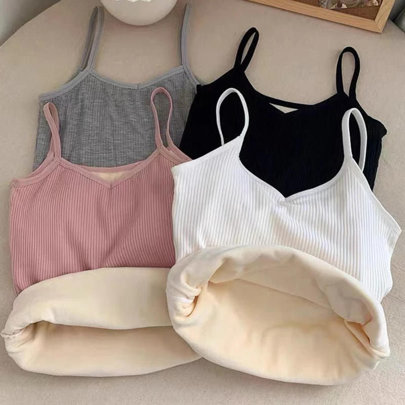 Description Picture 5 of itemWomen Warm Tank Top Casual Sleeveless Sexy Solid Camisoles Female Thermal Elastic Black Thin Velvet Underwear Tank Tops