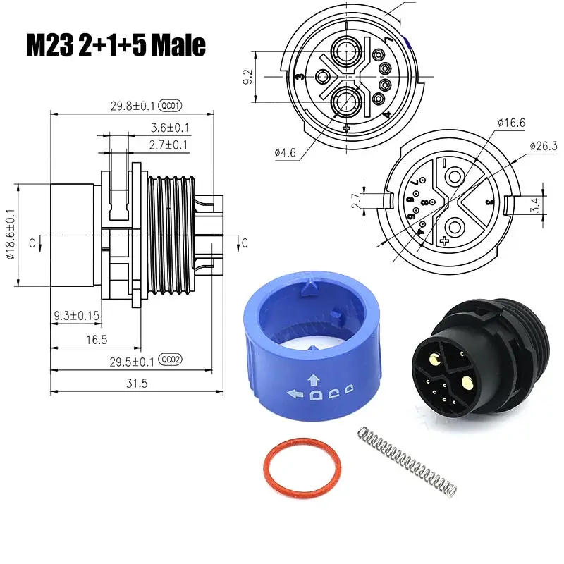 Description Picture 6 of itemM23 2+1+5 Battery Connector Scooter 2+0/2+1+3 Electric Bike Male Female Plug Socket Power Connectors 30A E-bike Batteries Plugs