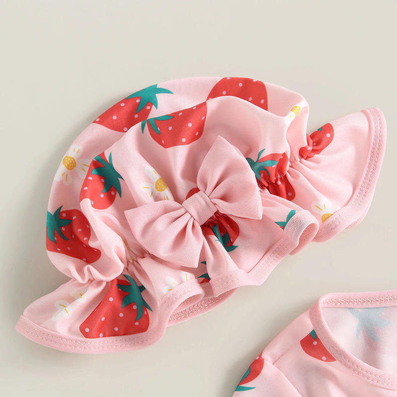 Description Picture 6 of itemChildren Baby Girl Rash Guard Swimsuit Toddler Long Sleeve Strawberry Print Bathing Suit Sun Hat Infant Summer 2pcs Swimwear