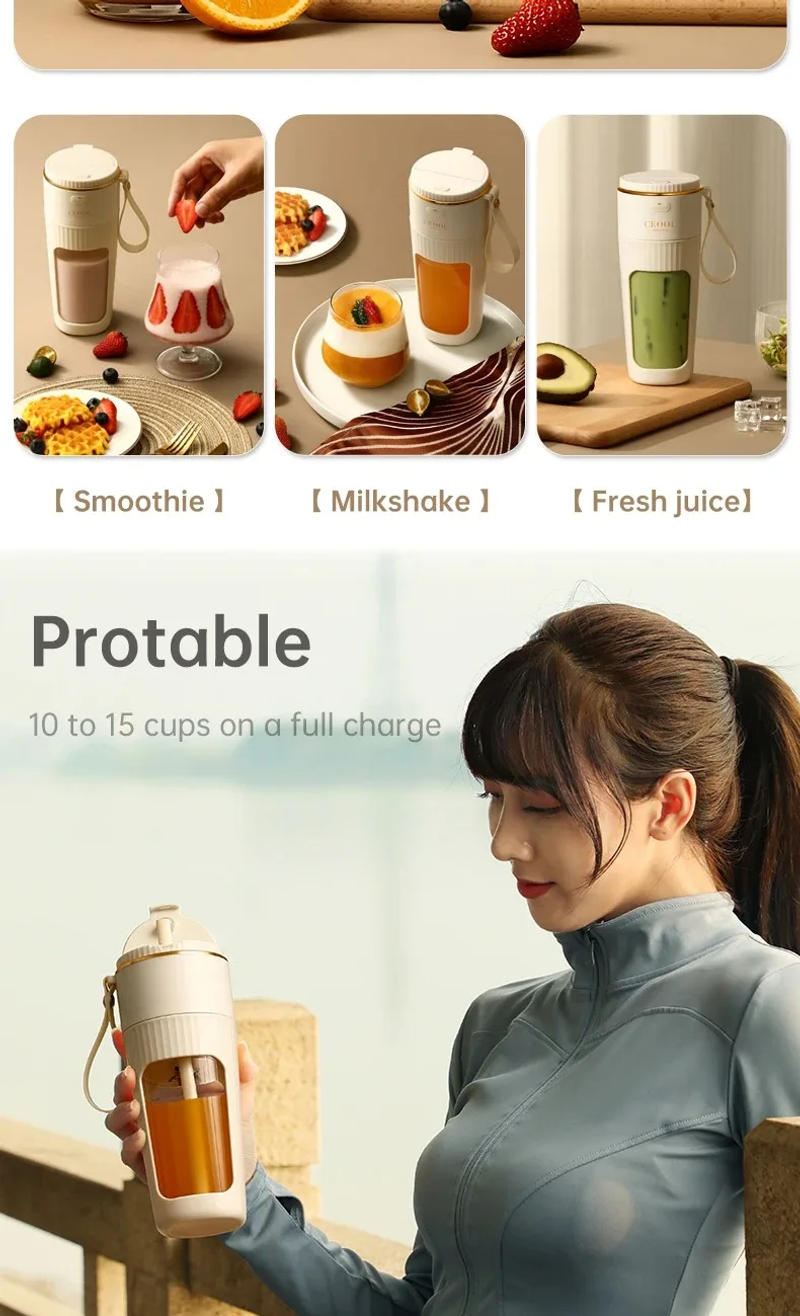 Description Picture 4 of item340ML portable Juicer Wireless with straw Electric Blender for juice milkshake ce cube food supplement Smoothie Mixer