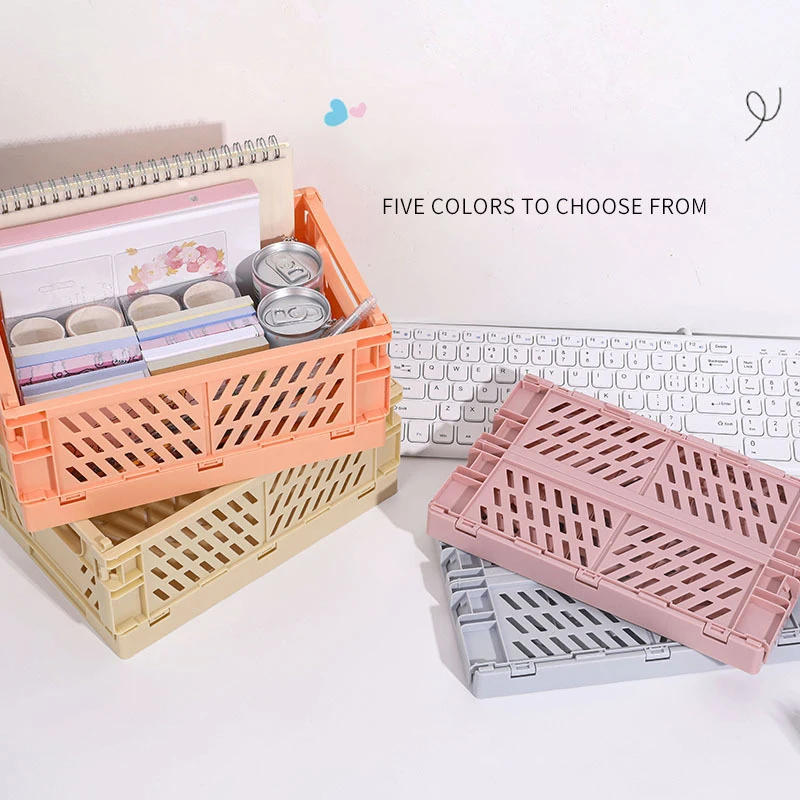 Description Picture 2 of item5 Color Organizing Storage Baskets Case Folding Student Desktop Basket Tape Stationery Plastic Foldable Container Storage Box