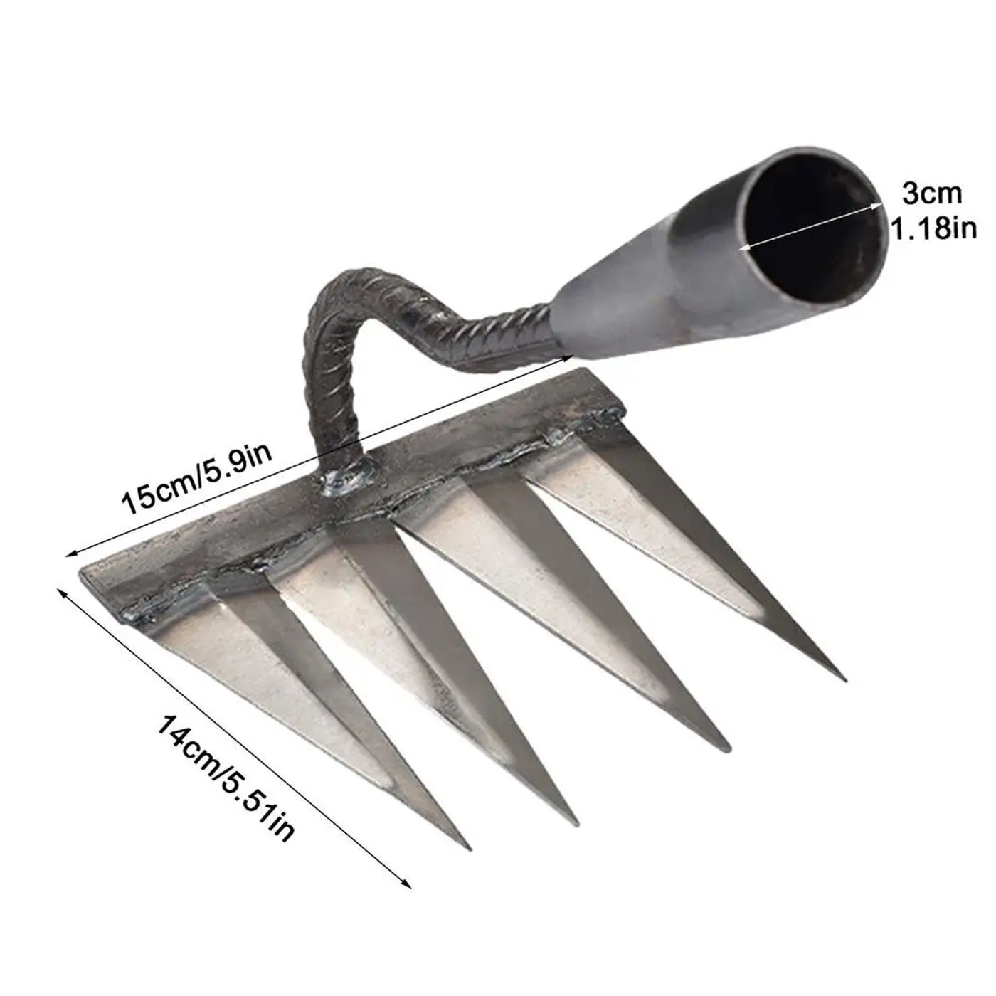 Description Picture 6 of item4/5/6/7 Teeth Iron Gardening Hoe Weeding Rake Farm Tool Grasping Raking Loosening Soil Nail Rake Agricultural Tools