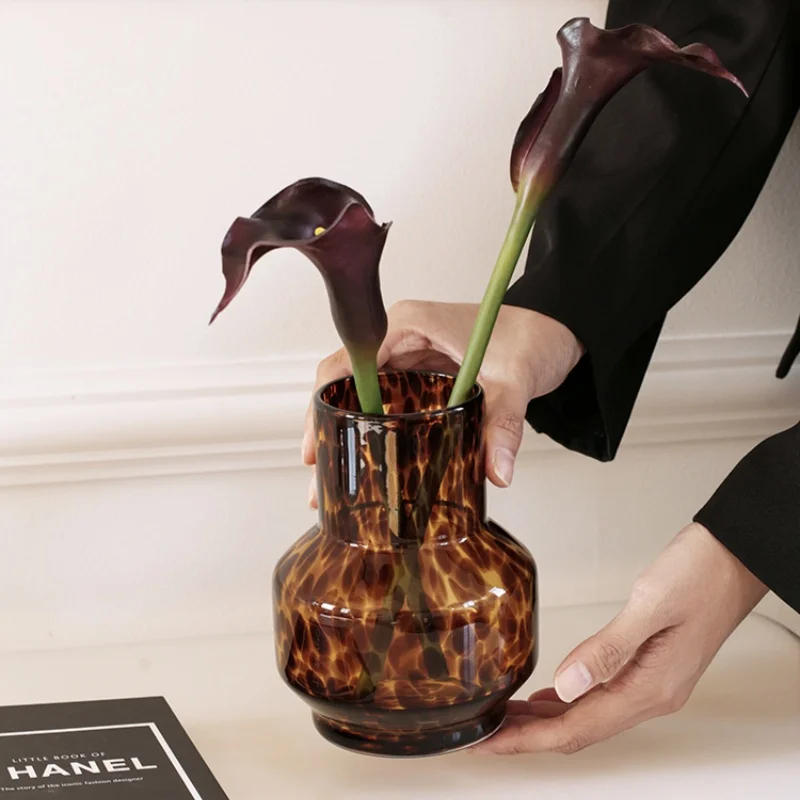 Description Picture 6 of itemTortoiseshell Glass Vase Vintage Leopard Print Plant Flower Pot Floral Arrangement Display Crafts Home Decoration Accessories
