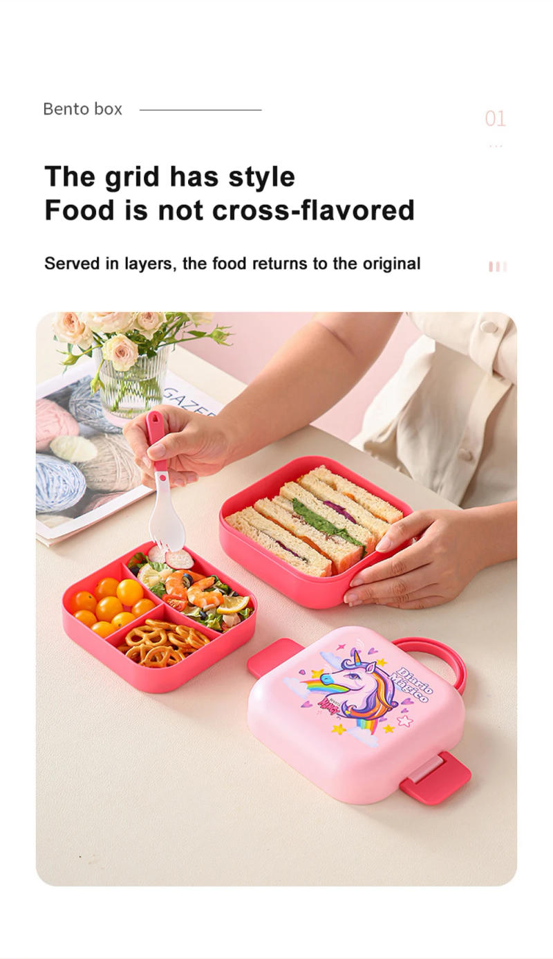 Description Picture 4 of itemUnicorn Kids Lunch Box For Girls 2 layers Leakproof Children Bento Box Sandwich Fruit Food Storage Containers For School Picnic