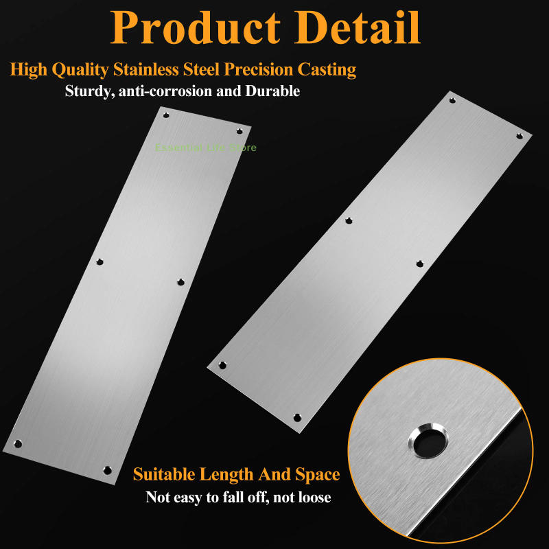 Description Picture 3 of item2 pcs Push Door Plate 15x3.5" Stainless Steel Door Push Plate Door Kick Plate,Brushed Doorplate Door Proection Metal Plate