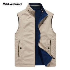 Spring Autumn Military Vest Men Leisure Two-sided Wear Pure Cotton Mens Vest Outdoor Fishing Photography Waistcoat For Men M-4XL