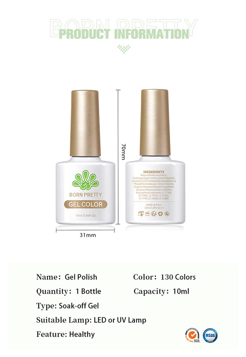 Description Picture 4 of itemBORN PRETTY Neon Nail Gel Polish 10ml Summer Color Fluorescent Nail Art Manicure Semi Permanent Soak off UV LED Nail Gel Varnish