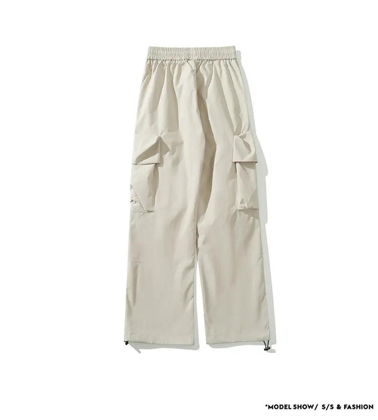 Description Picture 5 of itemMen's Loose Straight Multi-pockets Ribbons Cargo Pants Black Gray