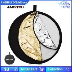 AMBITFUL 5in1 60CM 80CM 110CM 80x120CM Silver White Gold Portable Collapsible Light Round Photography Reflector for Studio