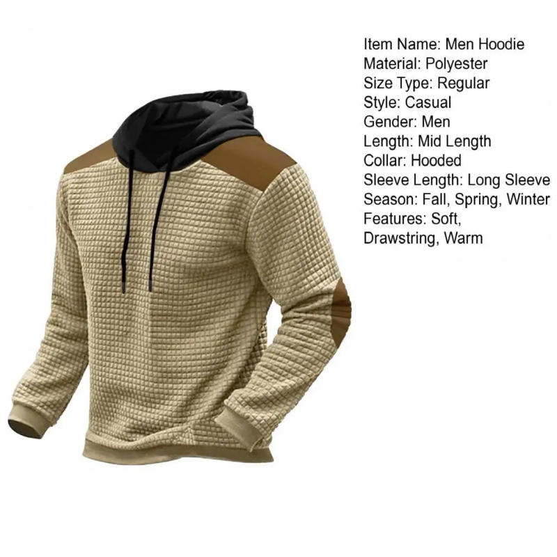 Description Picture 3 of itemSporty Loose Fit Hoodie Trendy Men Sporty Hoodie Stylish Men's Waffle Texture Hoodie with Drawstring Hood Patch Design for Men
