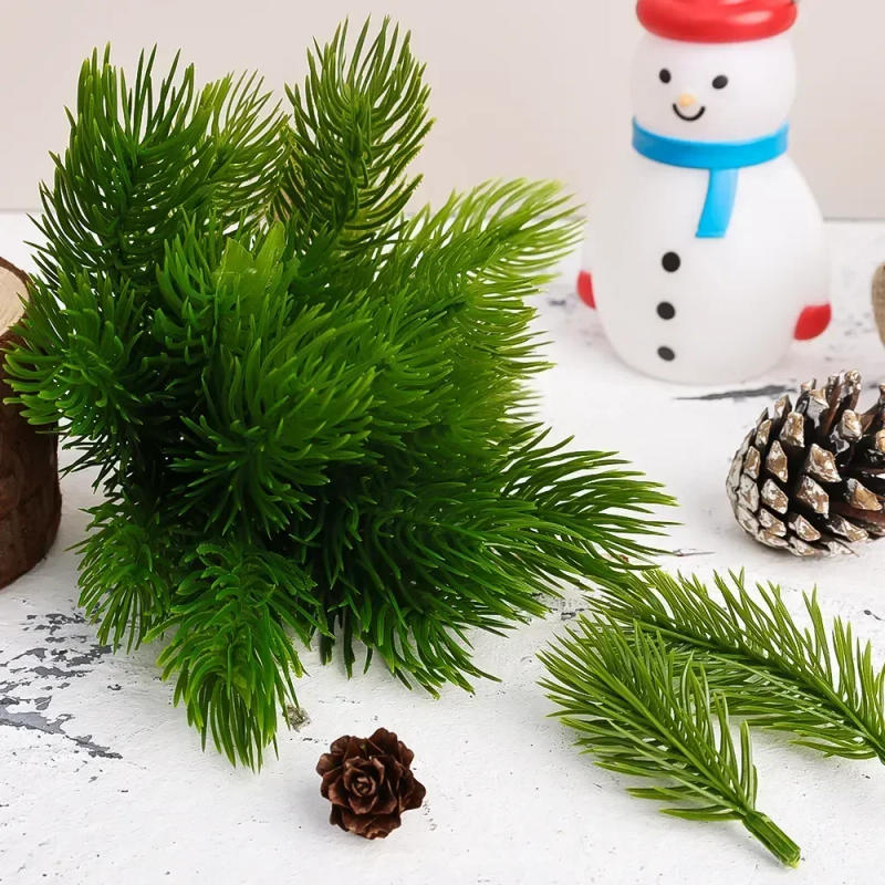 Description Picture 6 of item200/10Pcs Artificial Pine Needles Christmas Green Plant Pine Branch Fake Plants DIY Xmas Tree Garland Ornaments Home Decorations
