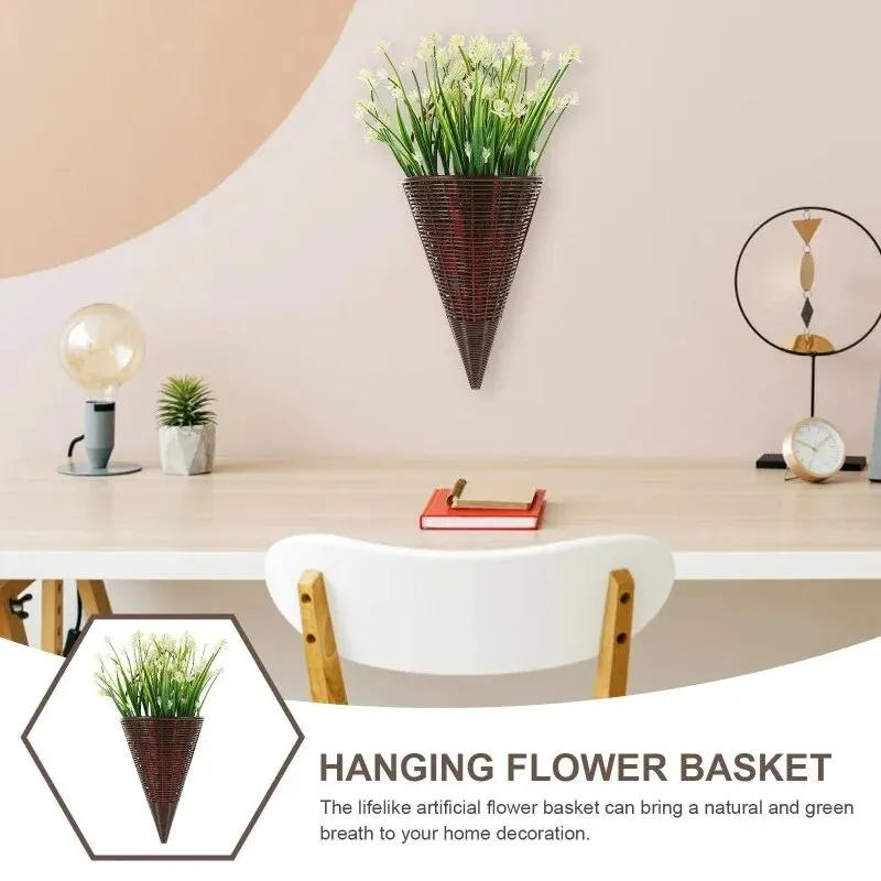 Description Picture 2 of item3pcs Rattan Wall Hanging Flower Vase Pot Wall Net Art Flower Basket Rural Garden Interior Balcony Artificial Decoration Home