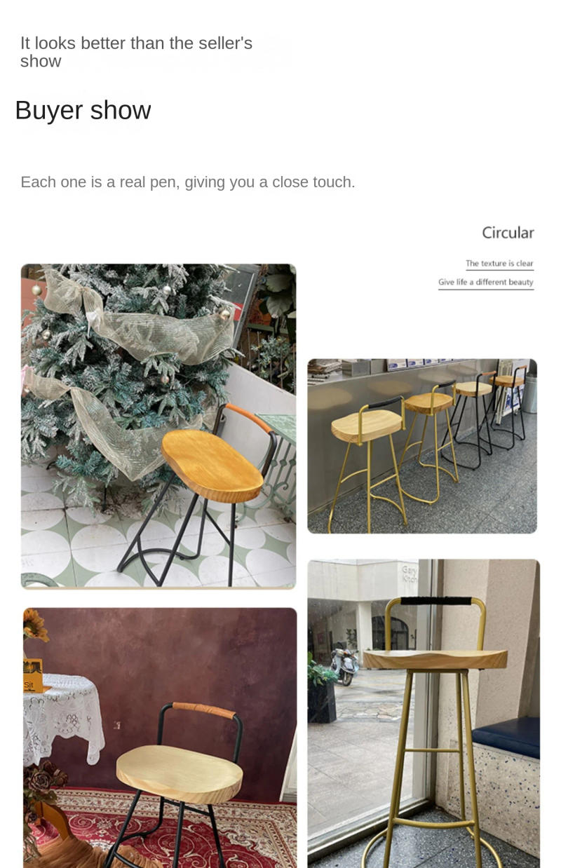 Description Picture 6 of itemMOMO Bar stool modern simple leisure bar coffee milk tea high stool chairs Scandinavian solid wood home dining stools chairs