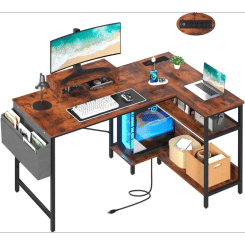 L Shaped Desk 47 Inch Computer with Outlets & USB Ports Home Office  with Monitor Stand Corner Desk Home Office