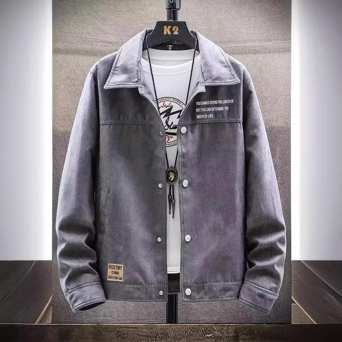 Description Picture 5 of itemSpring New Men Denim Jacket Korean Fashion Loose Fitting Mens Clothing Casual Work Bomber Jacket  Male Clothing