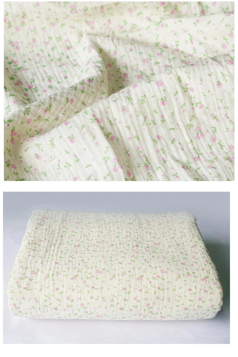 Description Picture 6 of item135x50cm Double Cotton Gauze Fabric For DIY Sewing Pajamas Cute Little Floral Pattern Soft Breathable Texture Half a Meter