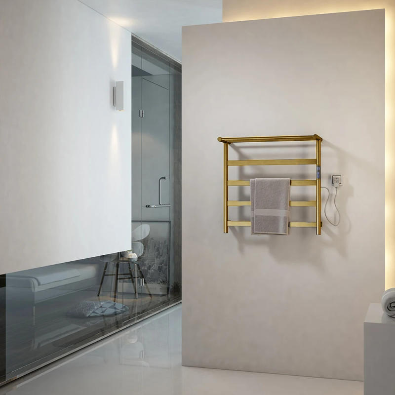 Description Picture 4 of itemElectric Towel Warmer Rack Brushed Gold Stainless Steel Towel Heated Bars Towel Drying Rack For Bathroom