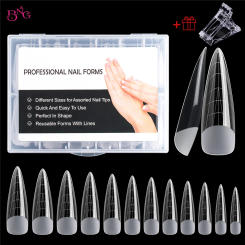 BNG 120pcs Quick Building Full Cover Dual Forms Nail Tips for Poly Extension Gel Stiletto Acrylic Nail Molds Manicures Tools