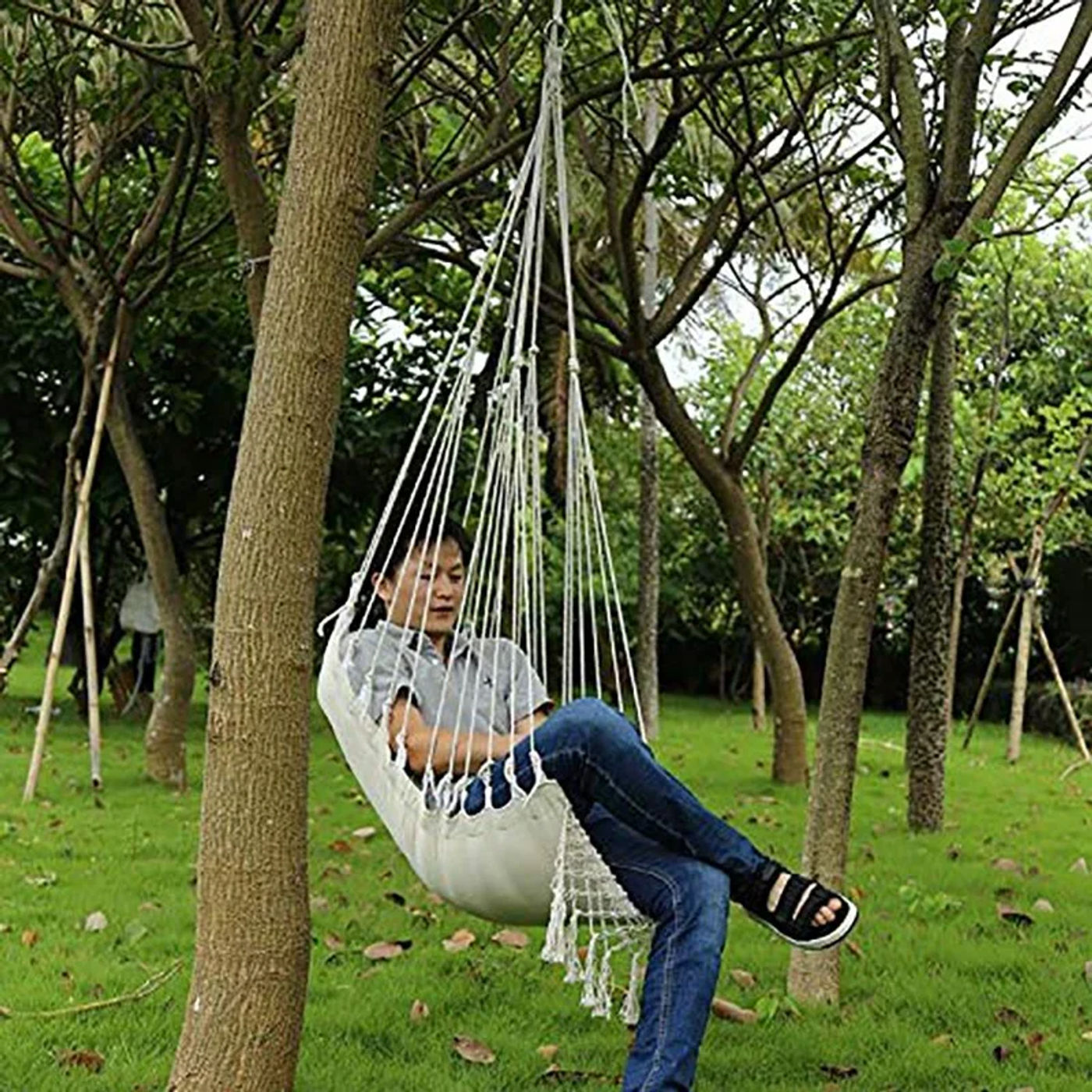 Description Picture 2 of itemSwing Net Chair Hammock Nordic Style Beige Hanging Chair Swing Rope Outdoor Garden Hanging Chair Hammock Adult Outdoor Swing