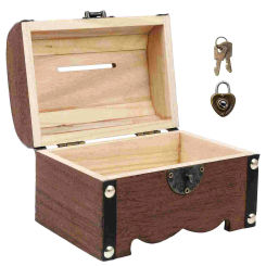 Wooden Piggy Bank Vintage Treasure Chest Storage Box Lock Keys Decorative Small Money Saving Box Retro Home Decor Party Gifts