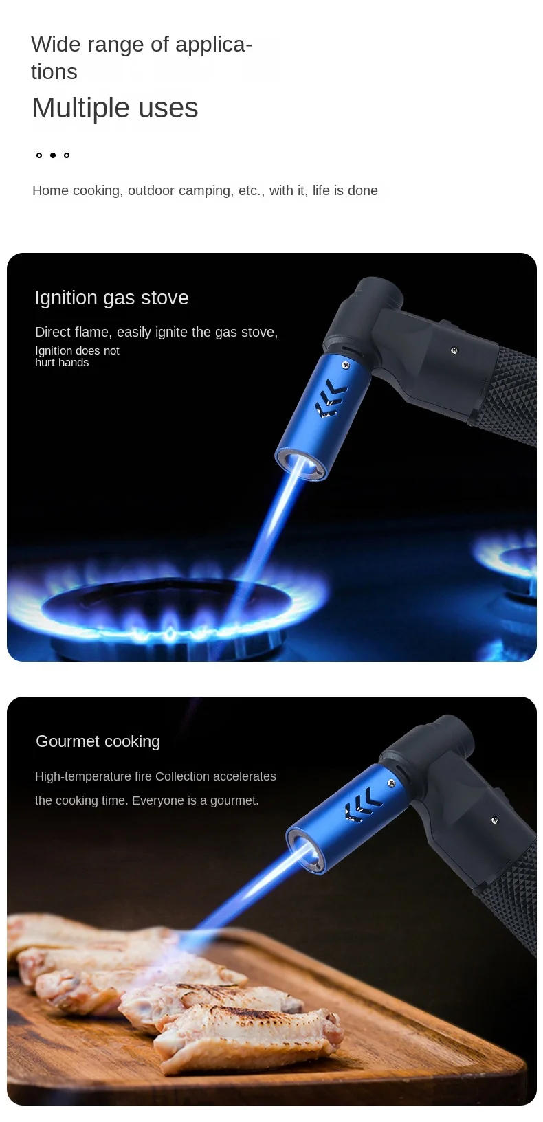 Description Picture 6 of itemSpray Gun Torch Blue Flame Jet Gas Lighter Kitchen Cooking Smoking Accessories Windproof Turbo Jewelry Welding Cigar Lighters