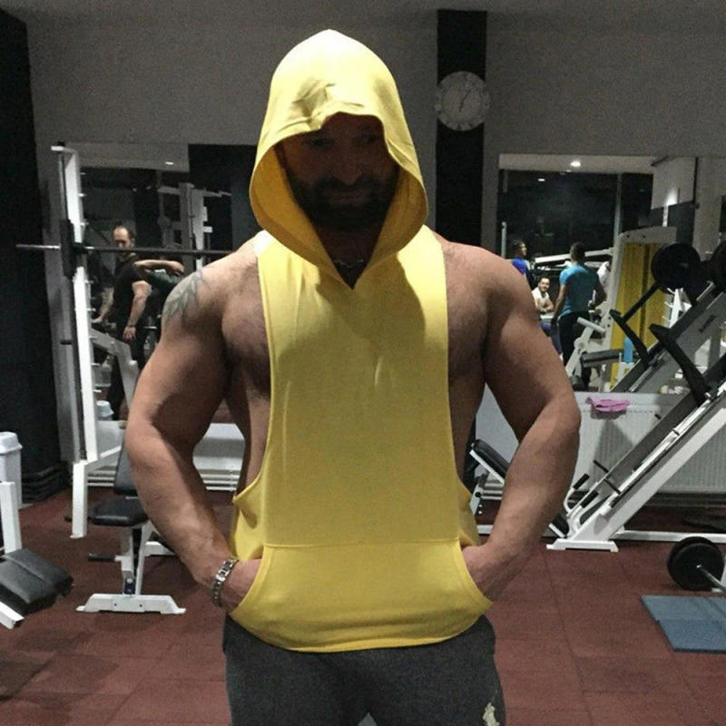Description Picture 3 of item2023 New Gym Clothing Mens Bodybuilding Hooded Tank Top Cotton Sleeveless Vest Sweatshirt Fitness Workout Sportswear Tops Male