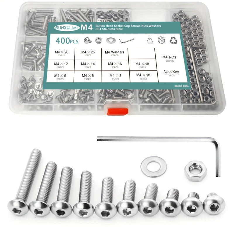 Description Picture 4 of itemButton Head Socket Cap Screws Bolts and Nuts Flat Washers Assortment Kit, 304 Stainless Steel