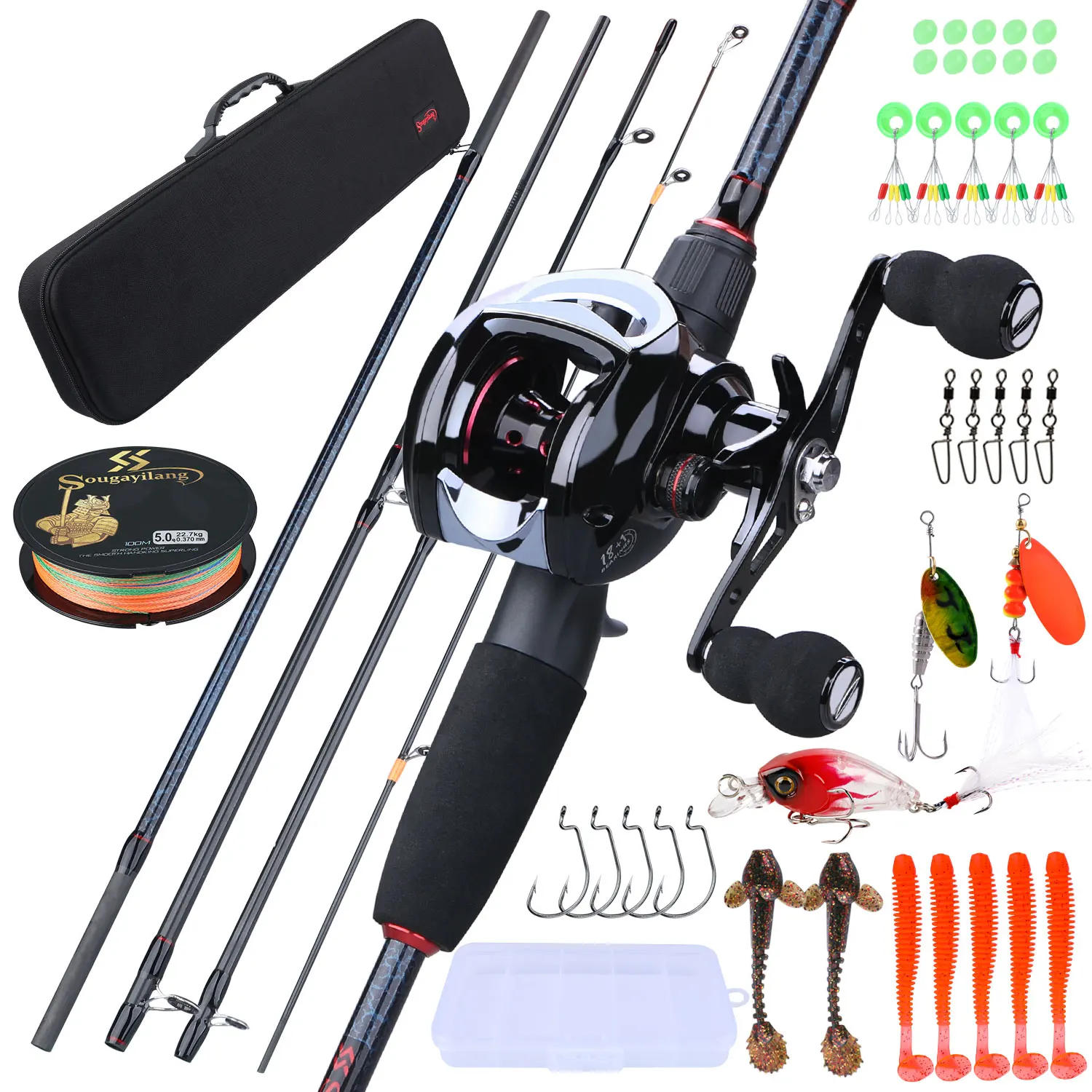Description Picture 3 of itemSougayilang Fishing Rods and Reels Full Set Bag Portable 5 Sections Fishing Rod and 12LB Max Drag Baitcasting Reel Carp Fishing
