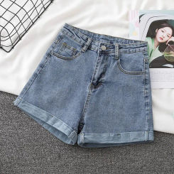 HELIAR Women Casual Denim Shorts With Pocket Button Up High Waist A-line Jean Shorts Loose Women Office Trousers Summer Shorts