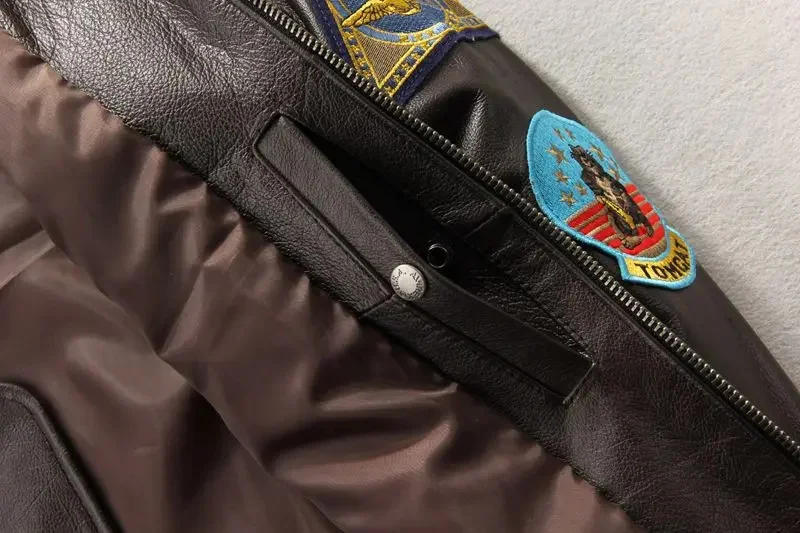 Description Picture 4 of itemBomber Aviator G1 Pilot Leather Jacket Plus Size Real Fur Collar Cowhide Biker Coat For Men Flight Winter 2XL-3XL