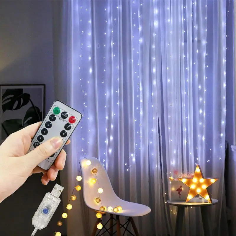 Description Picture 5 of itemFairy LED String Light Garland USB Remote Curtain Christmas Lights for New Year Home Bedroom Wedding Party Decoration 6M 4M 3M