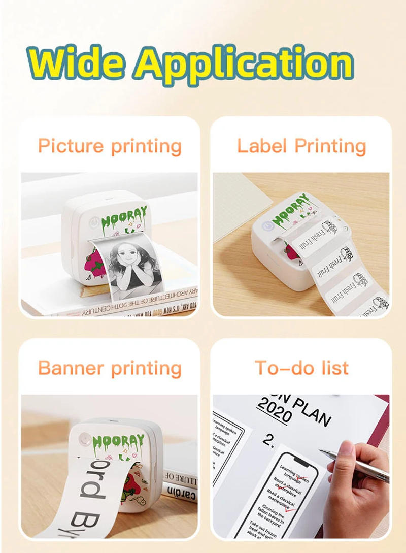 Description Picture 5 of itemMini Printers 16 Roll Kit 8 Roll Thermal Paper 8 Roll Sticker Paper Portable Label Maker Printer for DIY Note Photo Printing