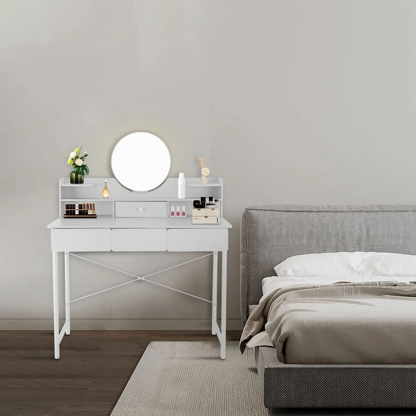 Description Picture 2 of itemVanity Dressing Table or Makeup Desk with 3-Drawers and 1 Door, White