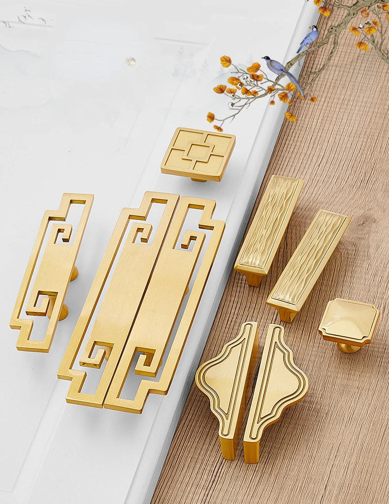 Description Picture 2 of itemNew Chinese Solid Brass Gold Drawer Pulls Kitchen Cabinet Handles Cupboard Wardrobe Knobs and Handles Furniture Decor Hardware