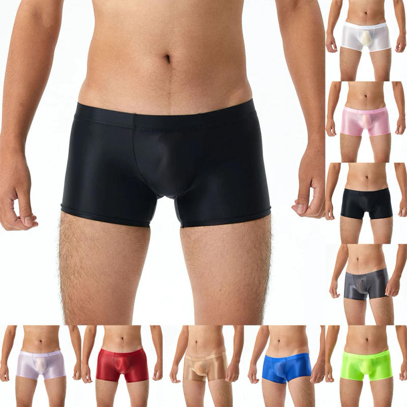 Description Picture 2 of itemSexy Men Boxers Oil Shiny Glossy Shorts Underwear Ultra-thin Translucent Panties Smooth Bottoms Trunks Tight Sport Leggings