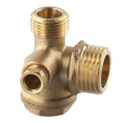 G1/2 Air Compressor Check Valve 3-Port Check Valves Copper Brass Male Thread Connector Straight Line Lock Cylinder Screw Adapter