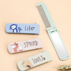 2 In 1 Plastic Cartoon Comb Simple Lovely Animals Pocket Hair Brush Makeup Comb Travel Size Portable Comb With Mirror