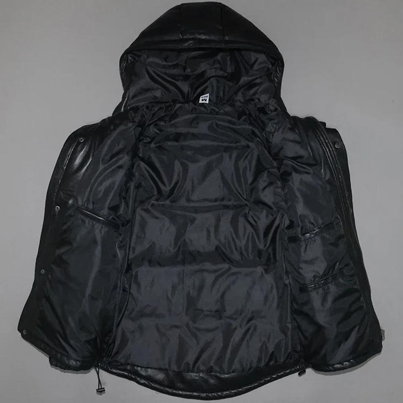 Description Picture 4 of item.Winter warm sheepskin leather coat.Men quality duck down leather jacket.quality US size real leather clothing