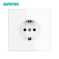 SRAN Power Socket,16A EU Standard Electrical sockets，White full mirror tempered glass Panel 82mm*82mm electrical outlets