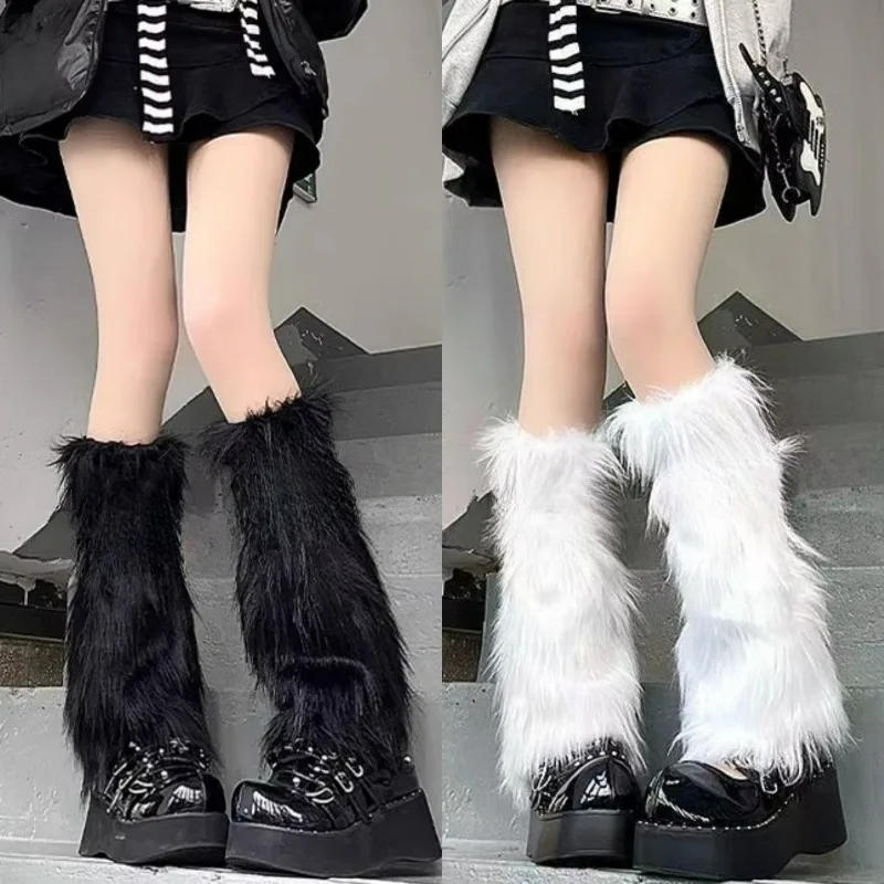 Description Picture 4 of item1/2Pairs Artificial Fur Plush Leg Warmers Women Autumn Winter Thermal Long Socks Girls Fashion Japanese Knee-length Stockings