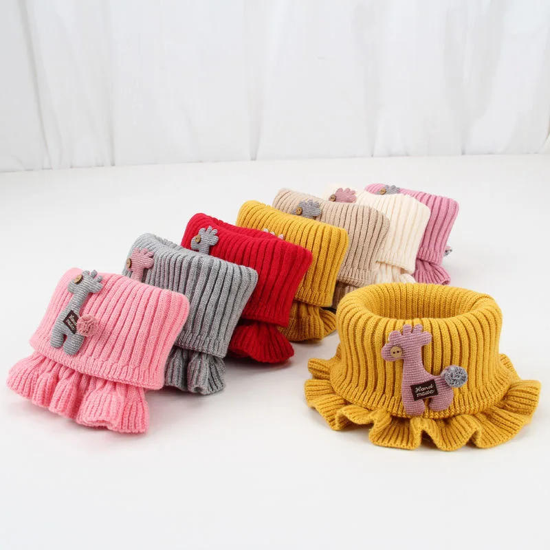 Description Picture 3 of item6 Colors Baby Knitted Scarf Cartoon Giraffe Ruffle Neck Warmer Girls Kids Accessories Collar Circle Outdoor Winter Warm Scarves