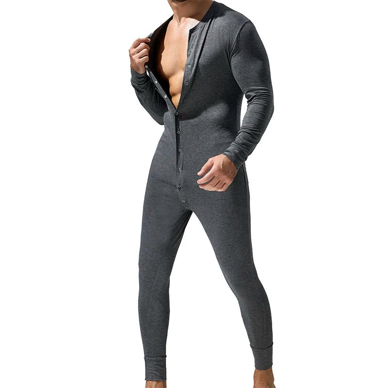 Description Picture 2 of itemMens Undershirts Onesies Sleepwear Long Sleeve Button Causal Jumpsuits Leggings Wrestling Singlets Bodysuits Leotard One-piece